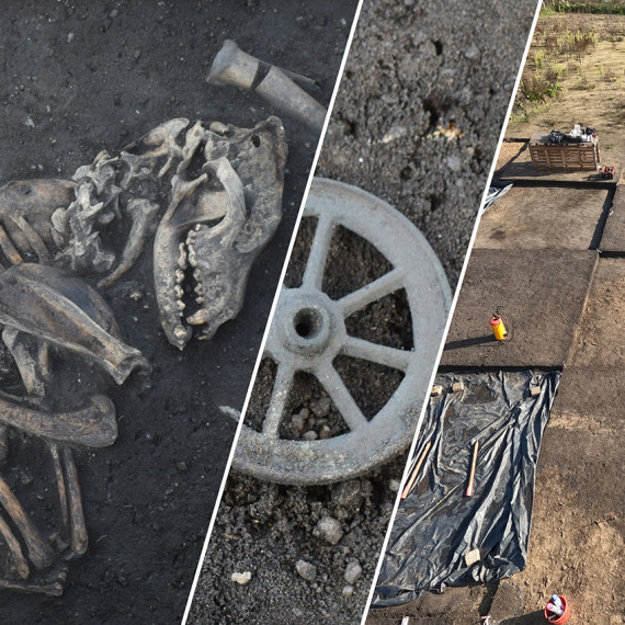 Collage mit Impressionen von der Grabung an der B16 in Manching.&copy; Pro Arch Prospektion und Arch&auml;ologie GmbH